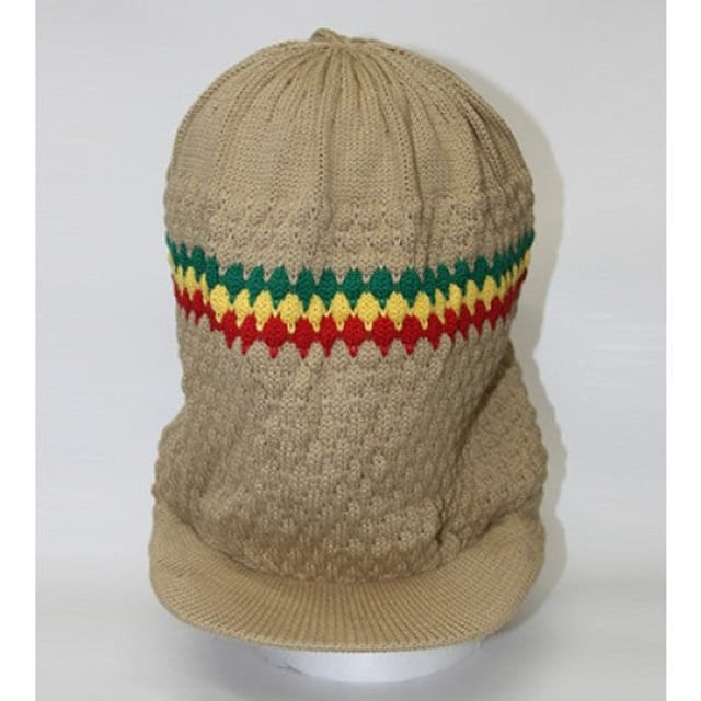 Rasta Knitted Beanie, Khaki